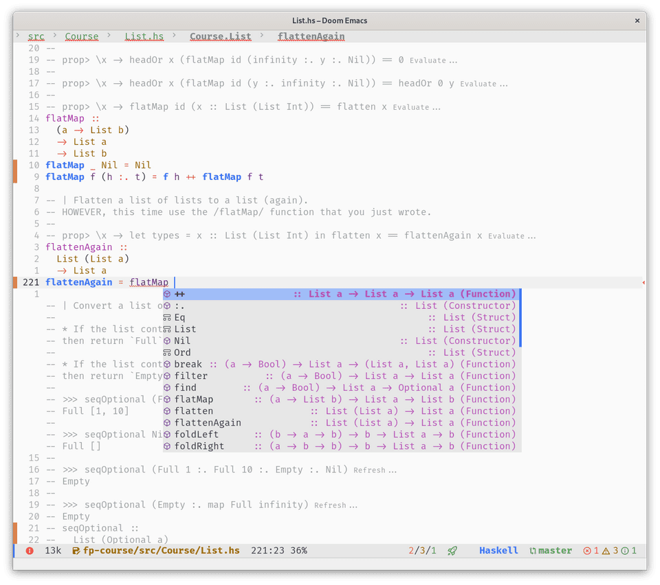 Emacs with haskell code using the lsp to run autocomplete